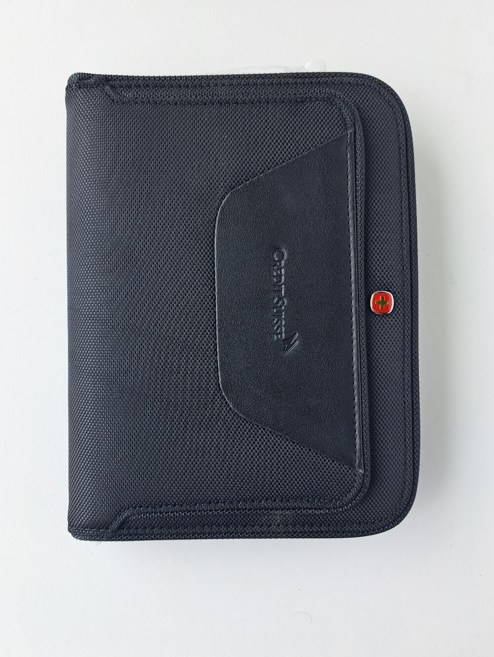 Black Wenger  Organizer featuring a Credit Suisse branded front SwissGear
